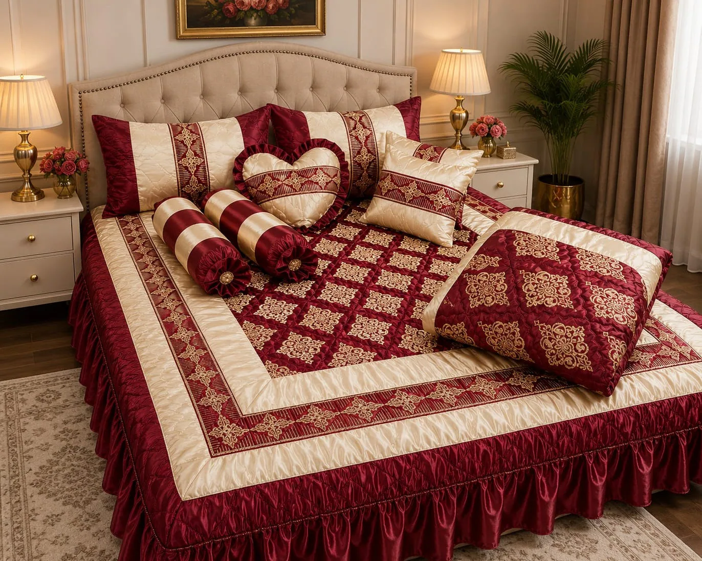 Maroon Silk 9 PCs Bridal Set